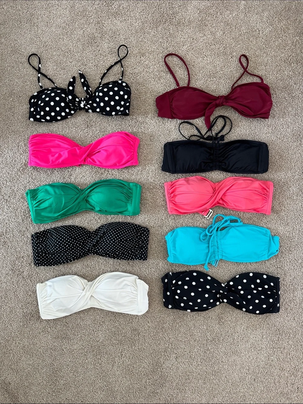 Lot of 10 Women’s Bandeau Bikini Tops, Multiple Colors, Size Small